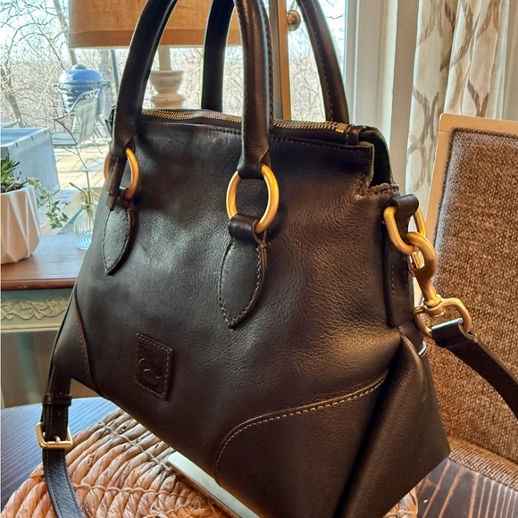 Dooney & Bourke Black Florentine Leather Satchel with Gold Hardware - Picture 3 of 9